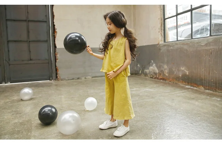 Casual Kids Clothes Suit For Teenage Girls Clothing set 2019 Summer Solid Vest Tshirt Pants 2-piece Soft Cotton Children Outfits (8)