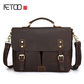 

AETOO Crazy horse leather leather men's bag Europe and the United States business retro handbag casual shoulder Messenger bag le