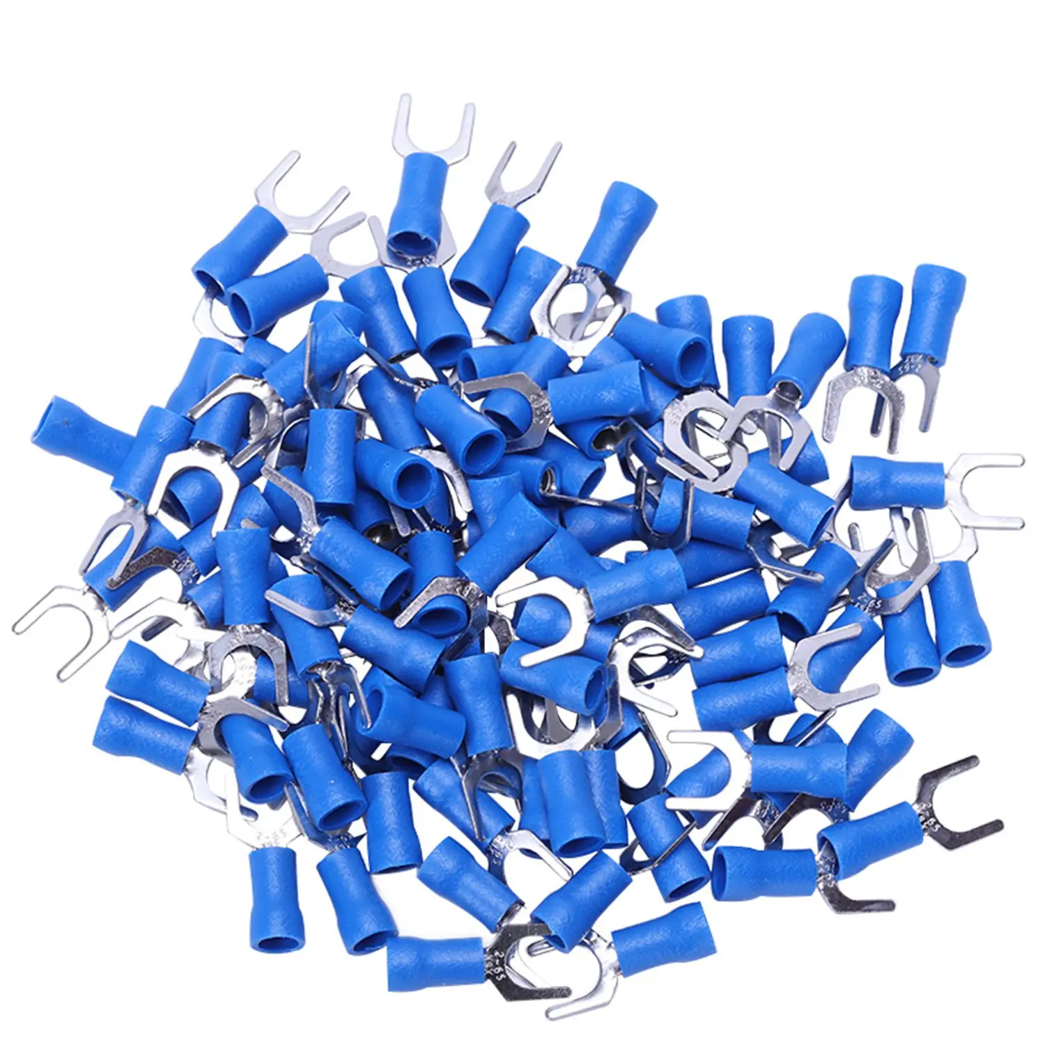 

100pc Insulated Fork Spade Wire Connector Electrical Crimp Terminal 14-16AWG 6mm