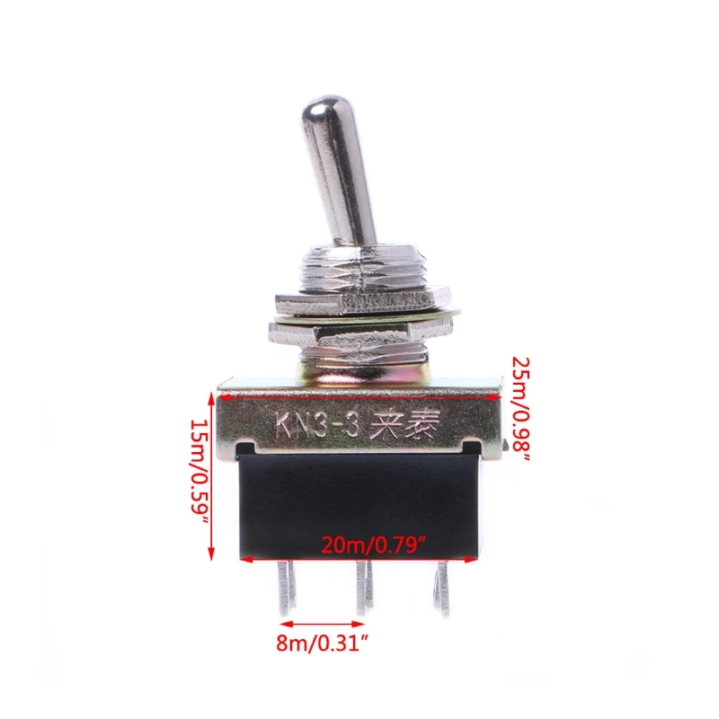 

5 Pcs KN3-3 Toggle Switch SPST ON - ON 2 Position 6 Pin AC 220V 3A 12mm