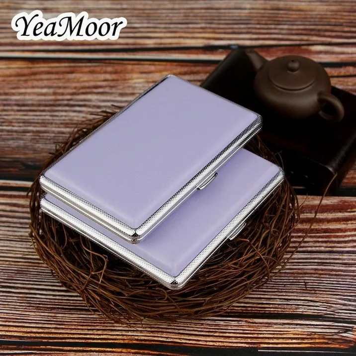 Чехол для сигарет разных размеров, однотонная коробка для курения for14 или 20 сигарет, Высококачественная кожаная коробка для сигарет, портативный инструмент для курения - Цвет: 2-box-Purple