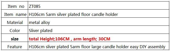 H106cm 5-arm серебряной пластине пола подсвечники серебряный подсвечник свадьба канделябры высокий канделябры для домашнего декора ZT085