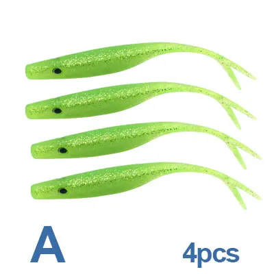 4 шт./лот, мягкие рыболовные приманки с вилкой и хвостом, искусственные приманки, двойные цвета, 6,5 г, 11,8 см, мягкие приманки, бионические приманки, рыболовные снасти - Цвет: A