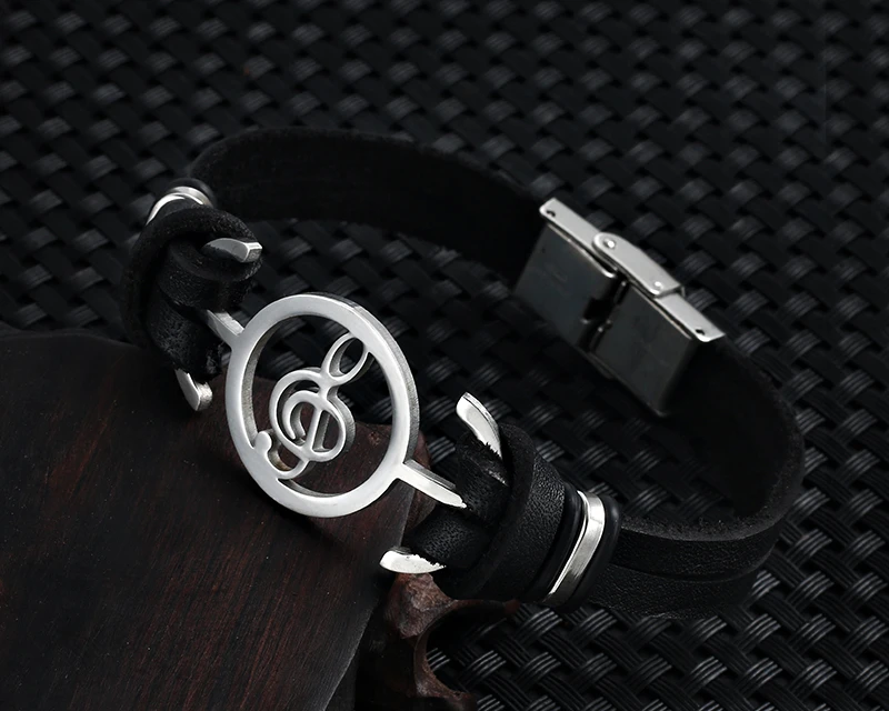 Stainless steel Music Leather Bracelets with Treble Clef IMG_0119
