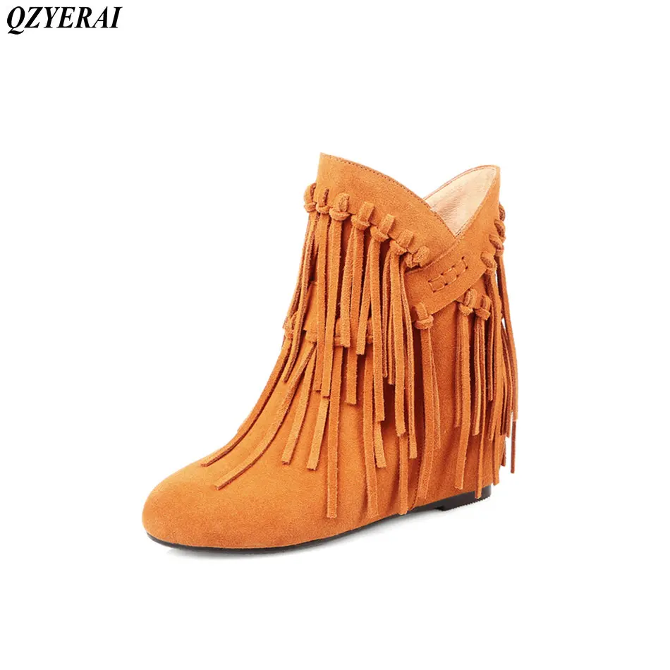 

QZYERAI 2018 autumn spring fashion Martin boots stretch cloth fringe boots sexy ankle boots size 34-43
