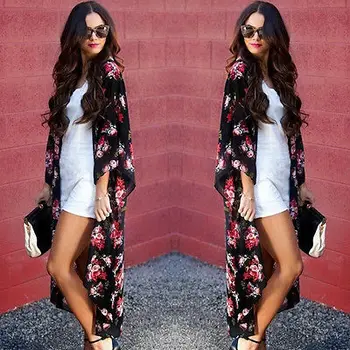 

Women Ladies Floral Open Cape Casual Coat Loose Blouse kimono Jacket Cardigan