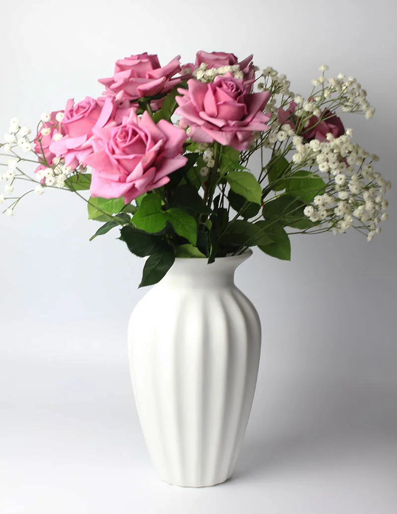 7gray purple 5babybreath in large vase