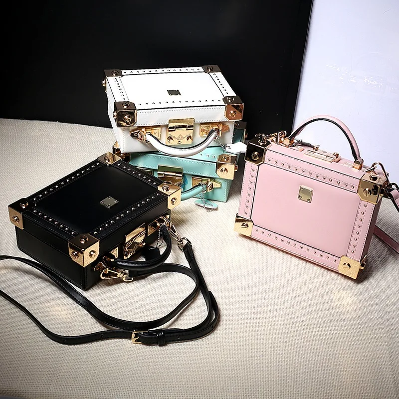 

Fashion leather box ladies shoulder bag rivet crossbody female small party bag