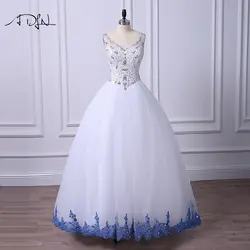 ADLN Белый и Синий Пышное Платье vestidos de 15 anos высокое качество v-образным вырезом Кристаллы открытой спиной бальное платье для 15 -лет