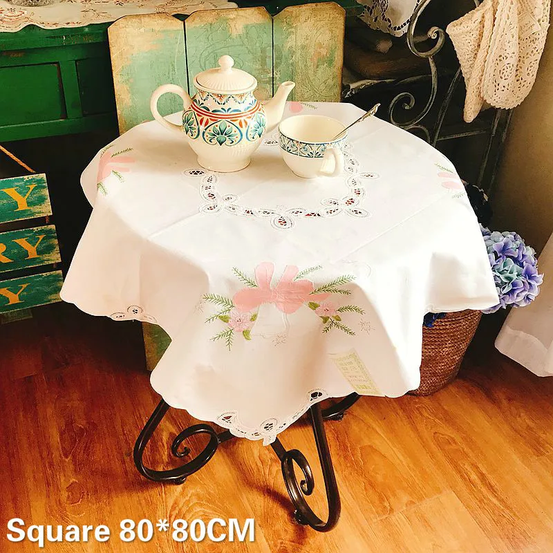 

European Vintage Cotton Lace Tablecloth Embroidered Flowers Table Cloth Coffee Dining Table Cover Christmas Wedding Home Decor