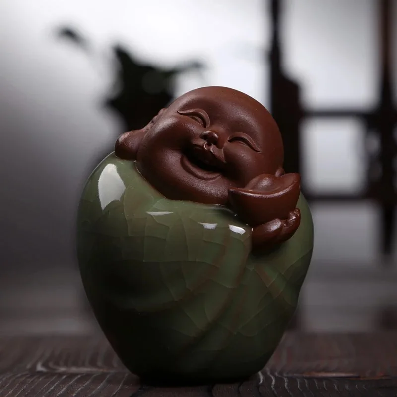 NOOLIM 1 шт. ручной работы Маленький Будда чай для домашних животных аксессуары статуя маленький монах Йога керамические украшения чайный набор аксессуары - Цвет: 19