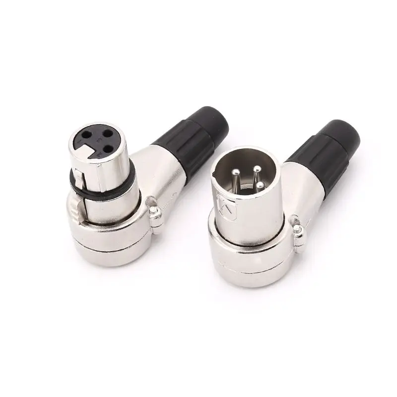 

1Pair 3Pin XLR Male & Female Plug Connectors Right Angle for Mic Microphone Speaker Audio Cable