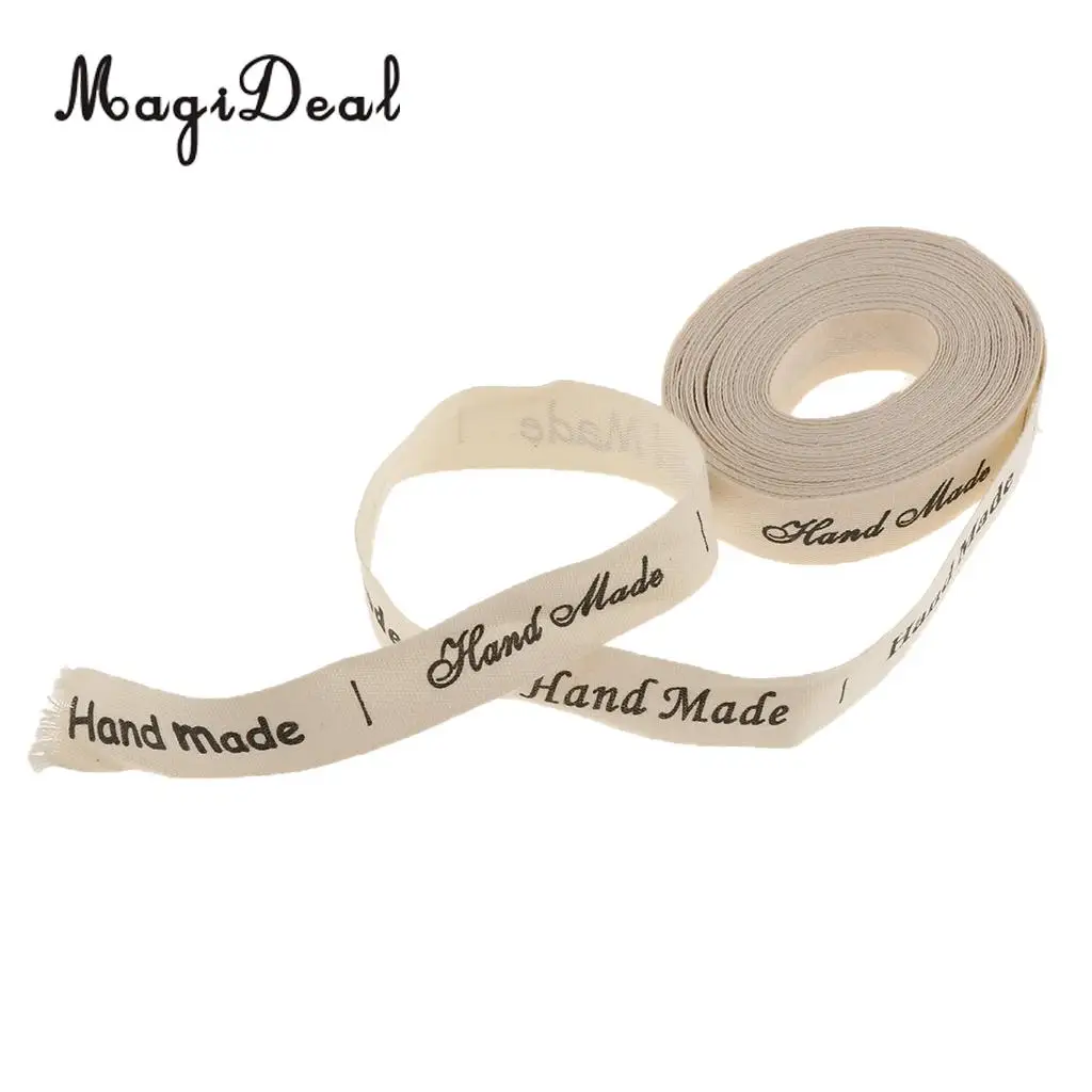 MagiDeal 5 Yards 15mm Hand Made Label Printed Cotton Fabric Ribbon Gift Package Belt DIY Sewing Accessories