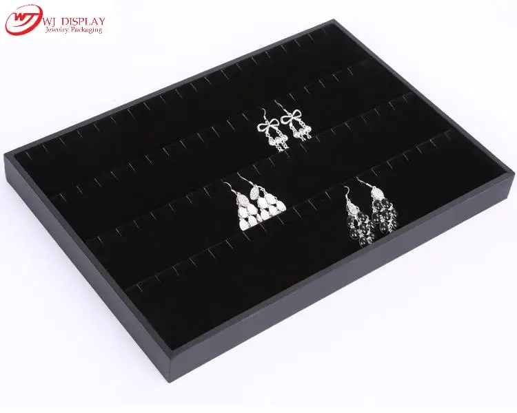 

Black Velvet/Wooden Jewelry Display Storage Tray Case For Earrings Pendant Jewellery Stand Holder Rack With 80 Hooks Organizer