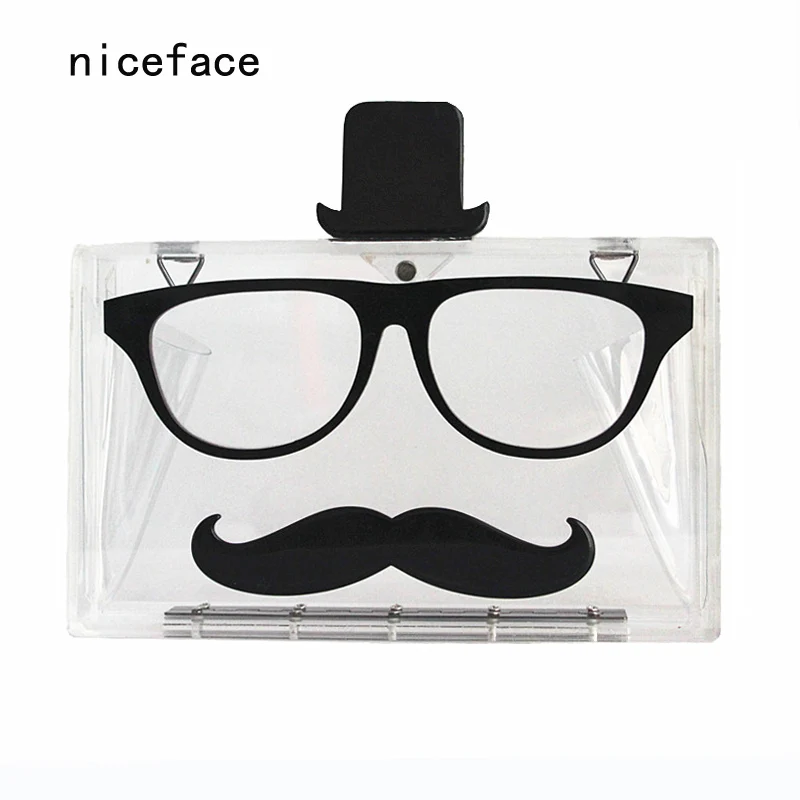 

New 2017 Women Cute bag fashion Cartoon wallet elegant contrast patchwork Clutch Transparent beard acrylic casual evening bag
