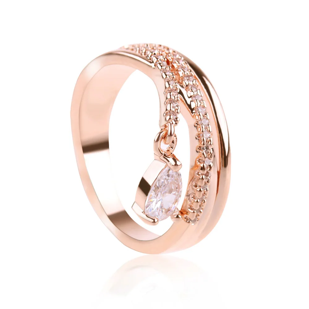 

1PC Women Fashion Jewelry Rings Multilayer Cross Crystal Cubic Zirconia Water Drop Pendant Sliver Plated Wedding Ring
