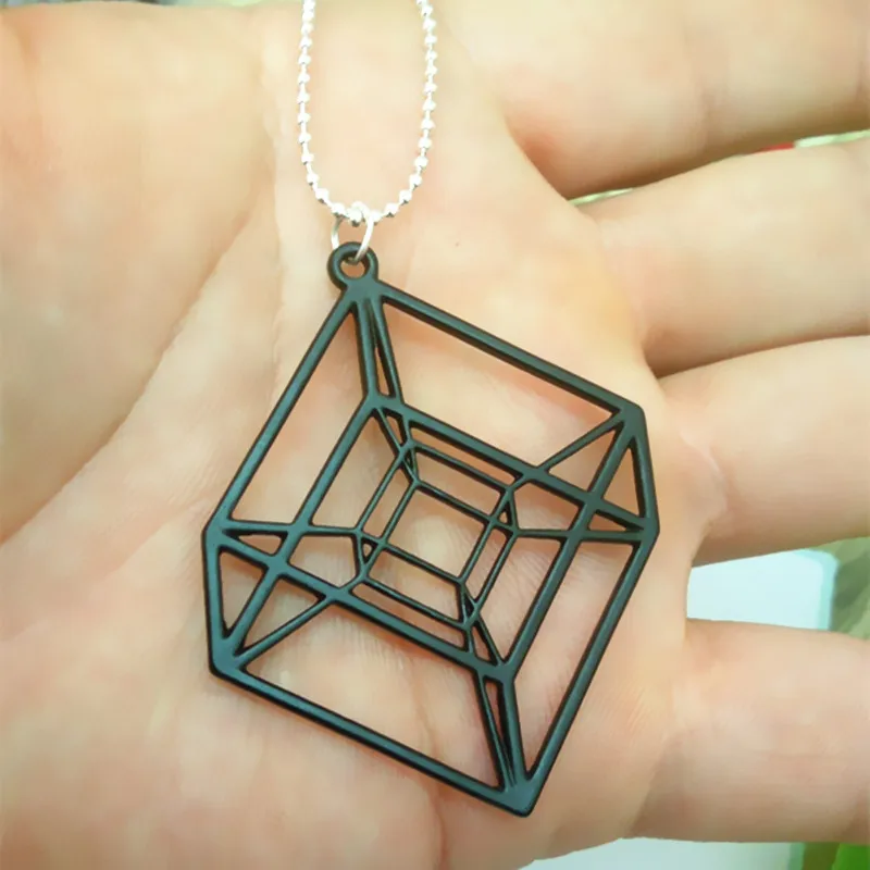 Цельный Гиперкуб-позолоченное/посеребренное геометрическое ожерелье-Tesseract-математический подарок с цепочкой 50 см