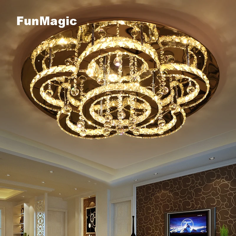 

110-240V Modern Romantic Flower Crystal Living Room LED Ceiling Light Bedroom Lighting Fixture Study LED Lamp Dimming Home Decor
