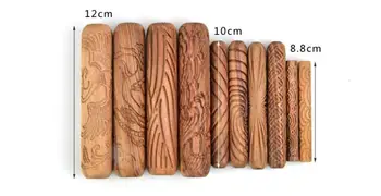 

cute Wood Texture Roll Pressed Printing Texture Tools Polymer Clay Ceramic Pottery printling picture Tools Rolling Pin 10pcs/set