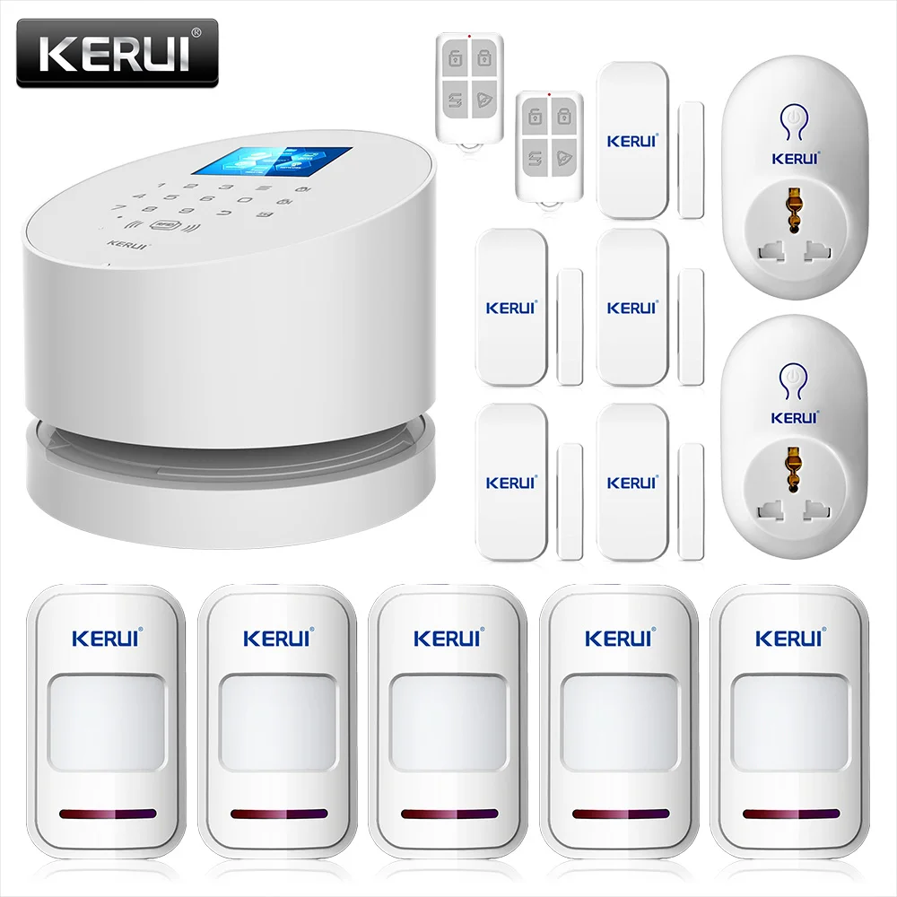 KERUI WiFi PSTN Home Burglar Fire Alarm System Sensor+Smart Socket+Wireless Door Magentic