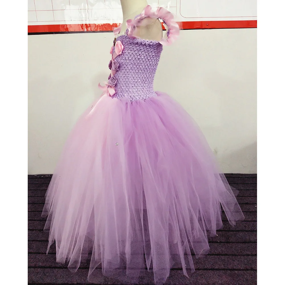 Elegant Princess Sofia Costume Pink Rapunzel Birthday Dress for Girls Ankle Length Fancy Flower Girl Wedding Tutu Dress Vestido (7)