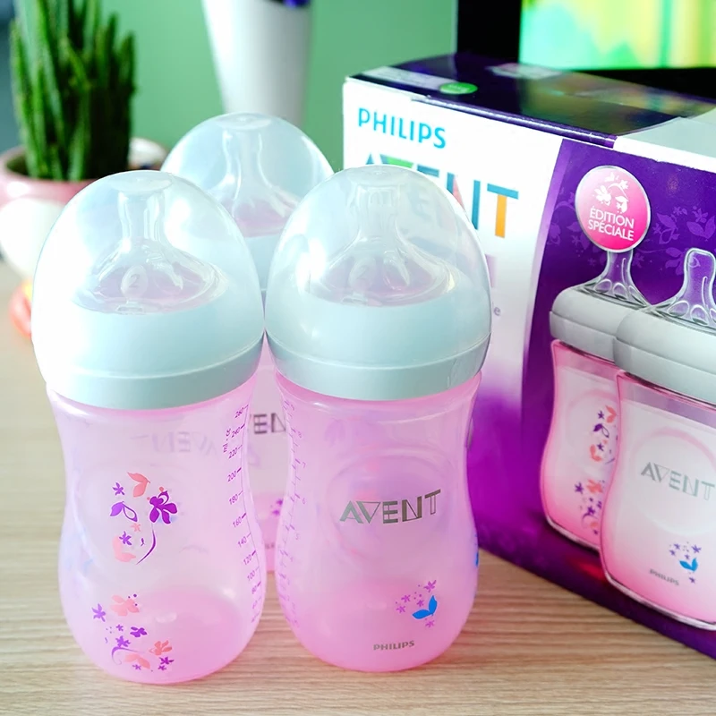 AVENT натуральная бутылочка для кормления Avent бутылочки с широким горлышком 1 м+/9 унций 260 мл розовый/синий