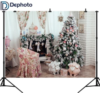 

Dephoto Boudoir Interior Fireplace Christmas Tree Photography Backgrounds Customized Photographic Backdrops For Photo Studio