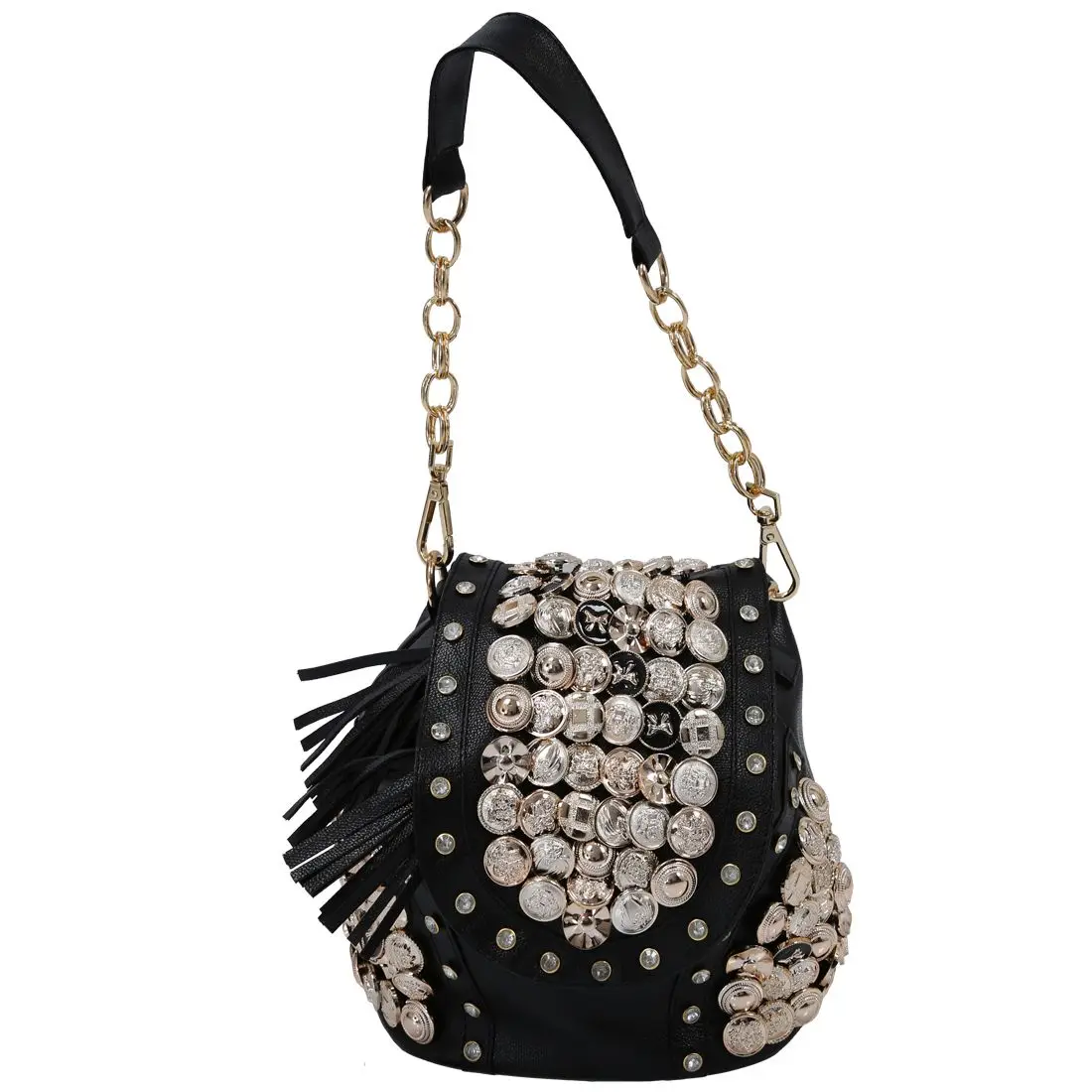 New Fashion Women's Handbag PU Leather Crossbody Messenger Bag Women Button Tassel Punk Designer Handbag Shoulder Bag New Fashion Women's Handbag PU Leather Crossbody Messenger Bag Women Button Tassel Punk Designer Handbag Shoulder Bag