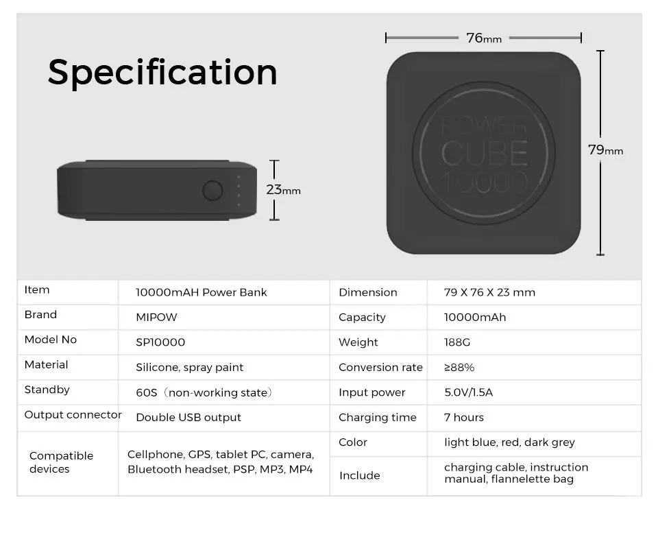 MIPOW внешний аккумулятор 10000 мАч а Быстрая зарядка внешний аккумулятор Двойной USB портативный аккумулятор внешнее портативное зарядное устройство