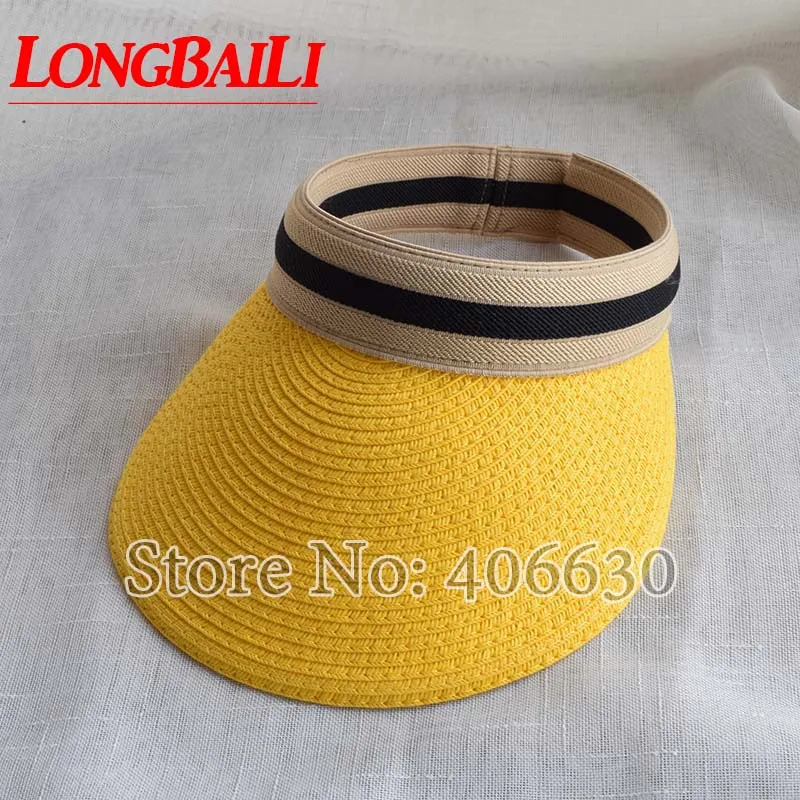 

LongBaiLi Summer Casual Plain Paper Braid Yellow Visor Caps For Women Sun Beach Hats SDDS085