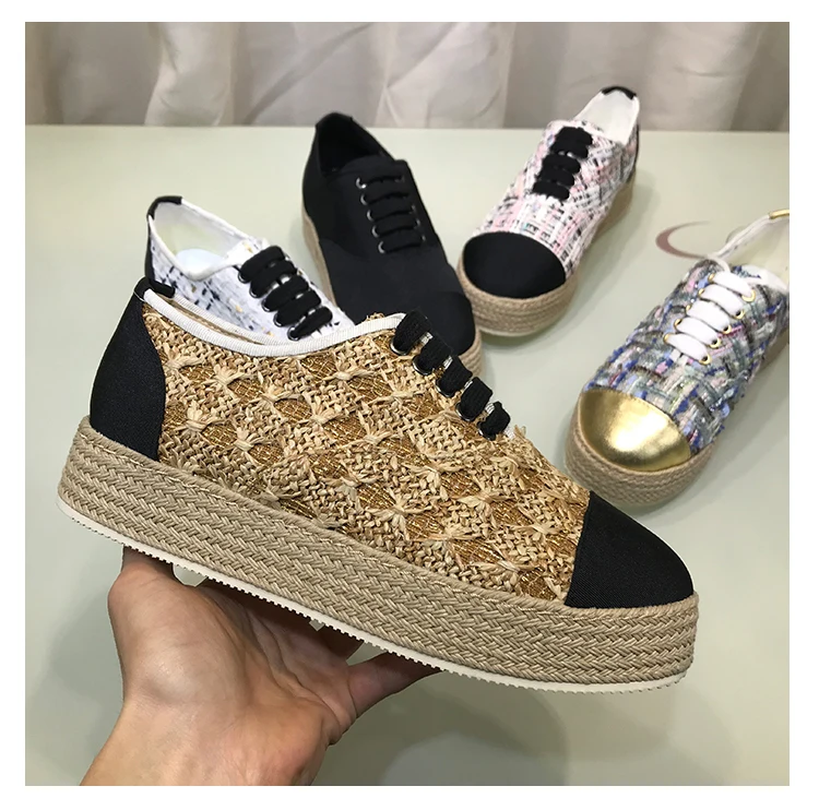 

Patchwork Flat Platform Cosy Ladies Flats Shoes Straw Fisherman Shoes Slip-on Women Casual Shoes Mixed Color Women Sneakers