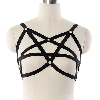 

Punk Gothic Women Cage Bra Rivet Accessories Harness Belts Top Halter Bra Elastic Straps Bondage Harness Lingerie Costume