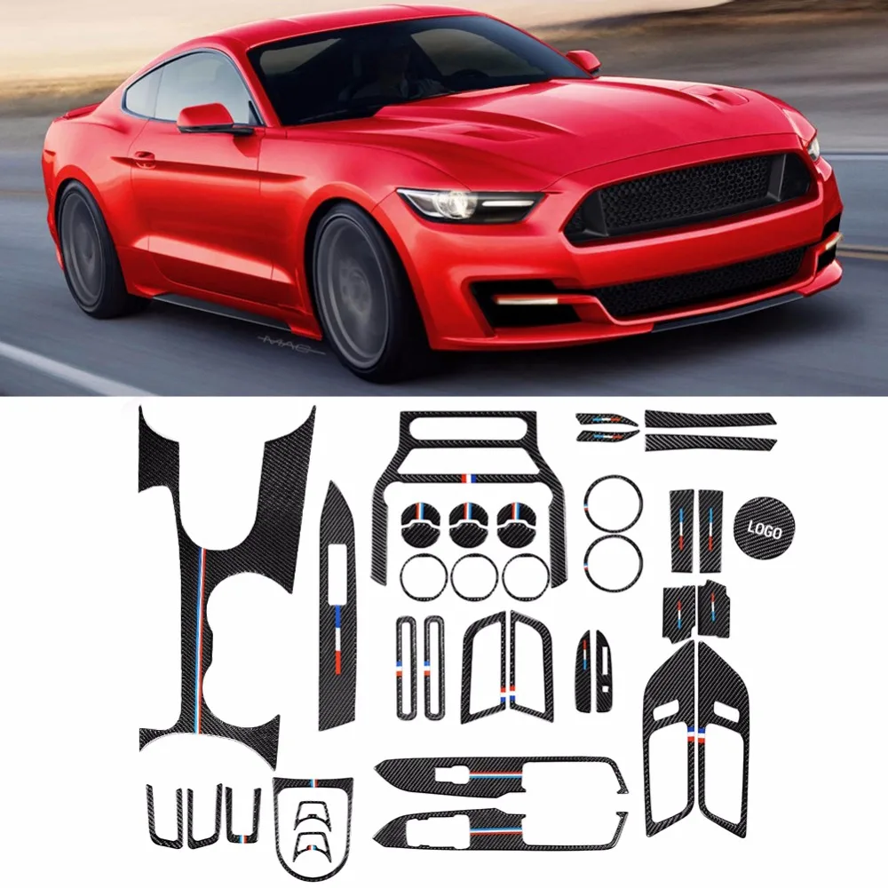 1 компл., углеродное волокно, центральная консоль, панель переключения передач, декоративная крышка, отделка рамы, набор, подходит для Ford Mustang