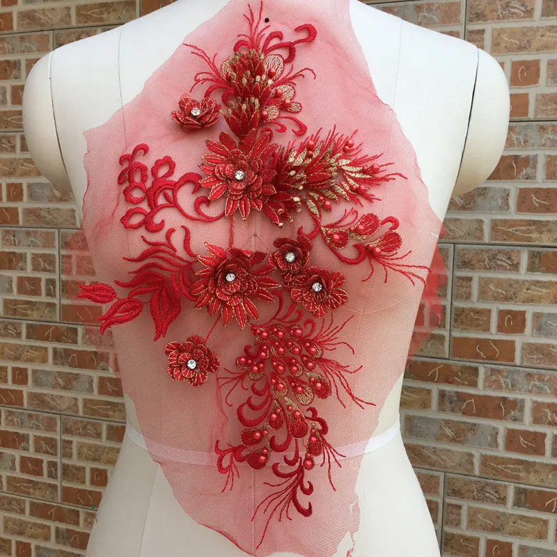 

Blue White Pink Red Purple 3DFlower Three-dimensional Beaded Lace Applique Costume Evening Dress Clothing Accessories 1Piece