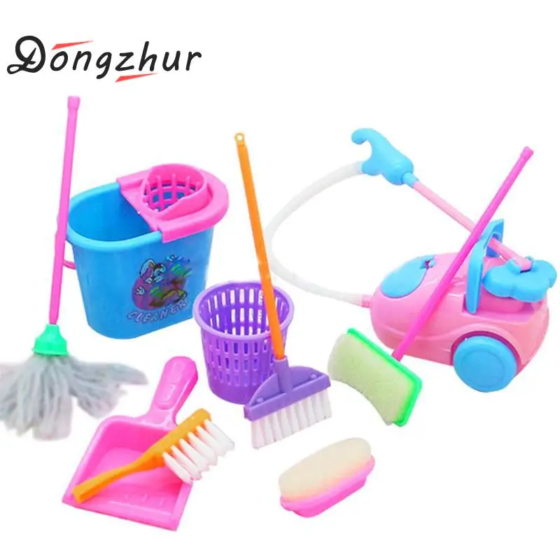 

Dongzhur 9pcs/set Simulation Cleaning Toys Children Play House Games Tool Doll Kitchen Cleaning Kit Realistic Home Production