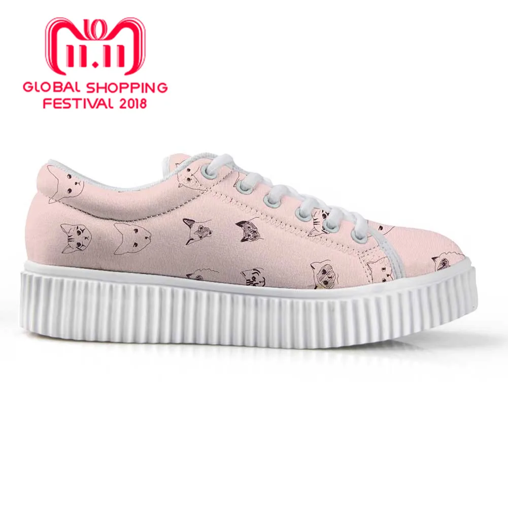 

Korat Cat Pattern Women Fashion Low Top Flats Shoes For Ladies Lace-up Thick bottom Shoes Light Color Painting Casual Shoes