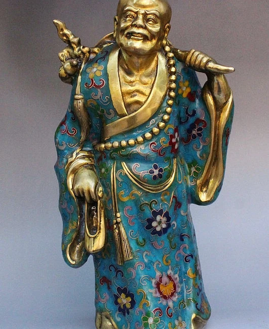 

12" Chinese Buddhism Cloisonne Shoes Damo Damour Bodhidharma Monk Arhat Statue