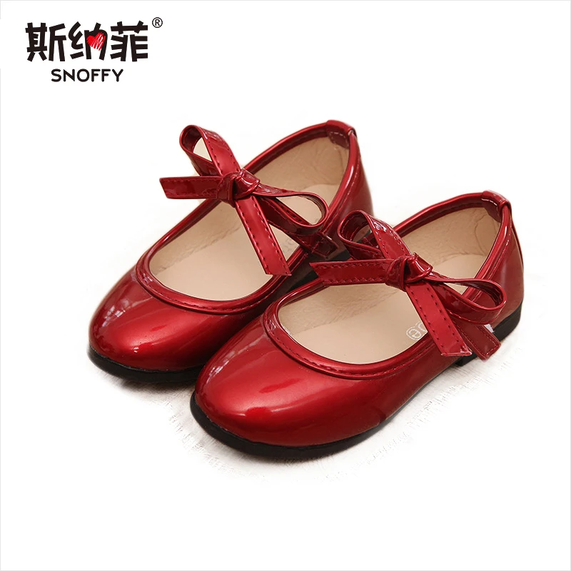 

2018 spring and autumn new children's shoes solid color single shoes in the big black princess bow shoes