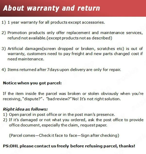 About warranty and return