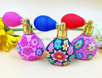 

100pcs/lot 10ML 1/3OZ Flower Perfume Bottle Polymer Clay Gasbag Fragrance Bottle Spray Atomizer Glass Essential Oil Bottle Vials