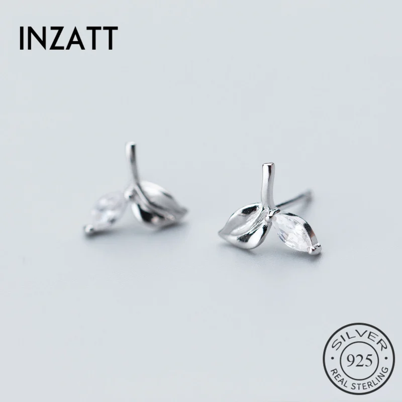 INZATT завод оставляет гладкую поверхность Циркон Кристалл серьги стержня для Для женщин Свадьба стерлингового серебра 925 Модные украшения подарок