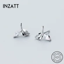 INZATT завод оставляет гладкую поверхность Циркон Кристалл серьги стержня для Для женщин Свадьба стерлингового серебра 925 Модные украшения подарок