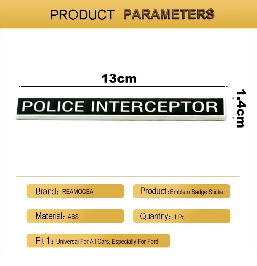 Reamocea 1Pc POLICE INTERCEPTOR ABS Emblem Badge Car Trunk Sticker Fit For Ford Series Car Styling Decoration  (1)