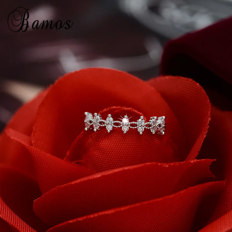Bamos розовое золото цвет Exquuisite обручальные кольца для женщин симпе кубический цирконий, геометрической формы кольцо в виде цветка минималистичное ювелирное изделие лучший подарок