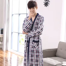 Мужской халат, осенняя ночная рубашка с длинным рукавос, хлопковый трикотажный халат, большие размеры, пижамы, Мужская одежда для сна