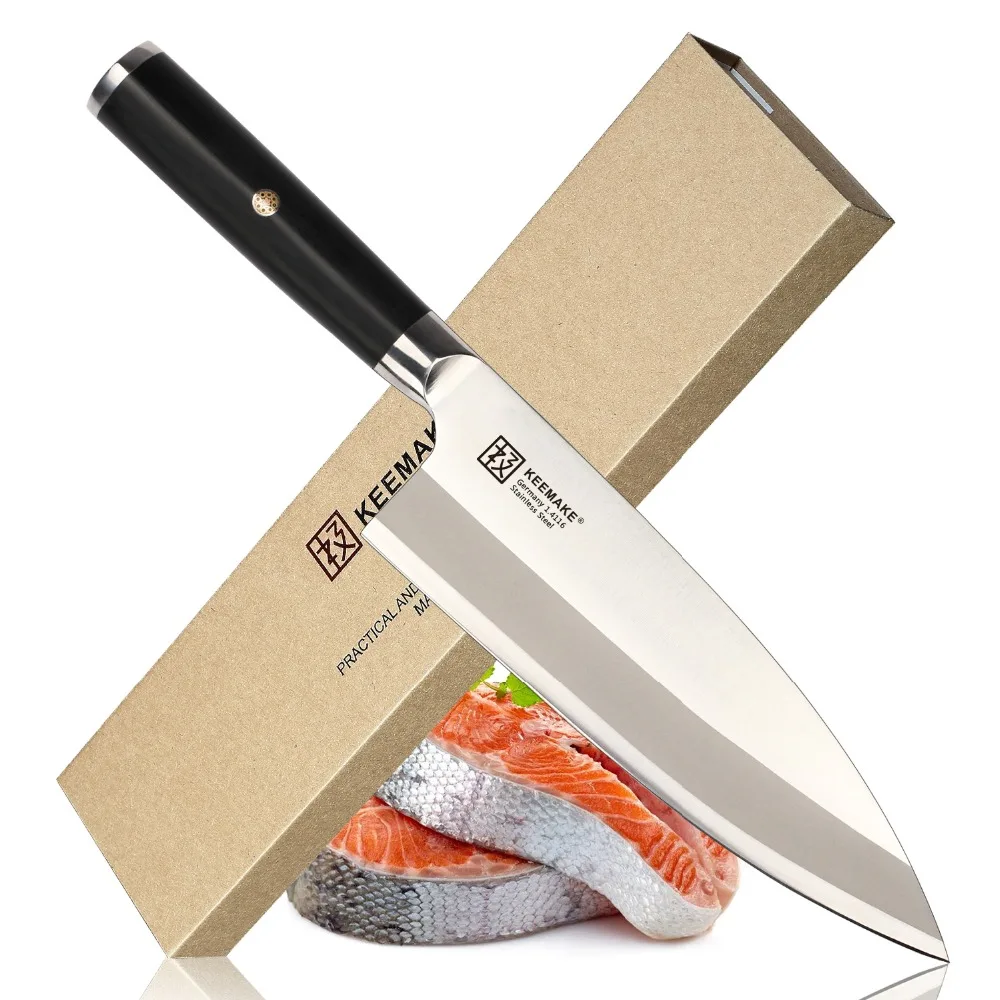 Keemake 8.25" Inch Sushi Deba Kitchen Chef Knife German 1.4116 Steel