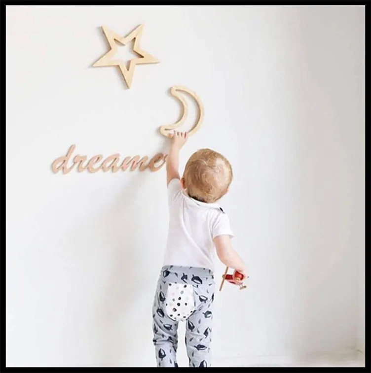 

Hot Sale Cute wood Moon/Star/Rabbit/Cloud wall ornament Home Furnishing baby room pose decorative wooden ornaments kids GIFT