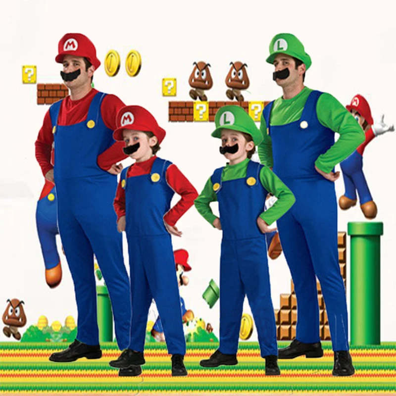 

Halloween Adult children Costumes Funny Super Mario Luigi Brother Costume Kids Children Boys Girls Fantasia Cosplay Jumpsuit