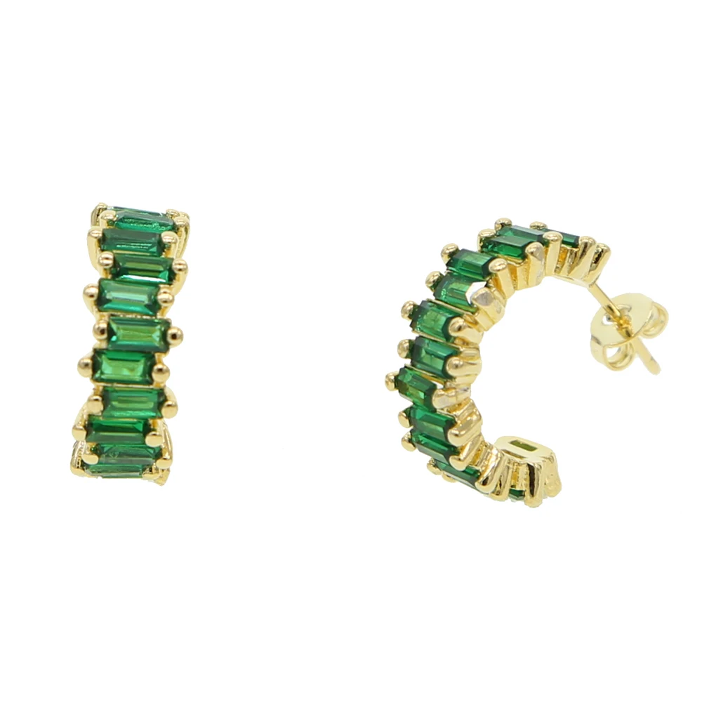Высокое качество летние классические ювелирные изделия багет зеленый кубический цирконий проложили круглые серьги-кольца для женщин позолоченные ювелирные изделия