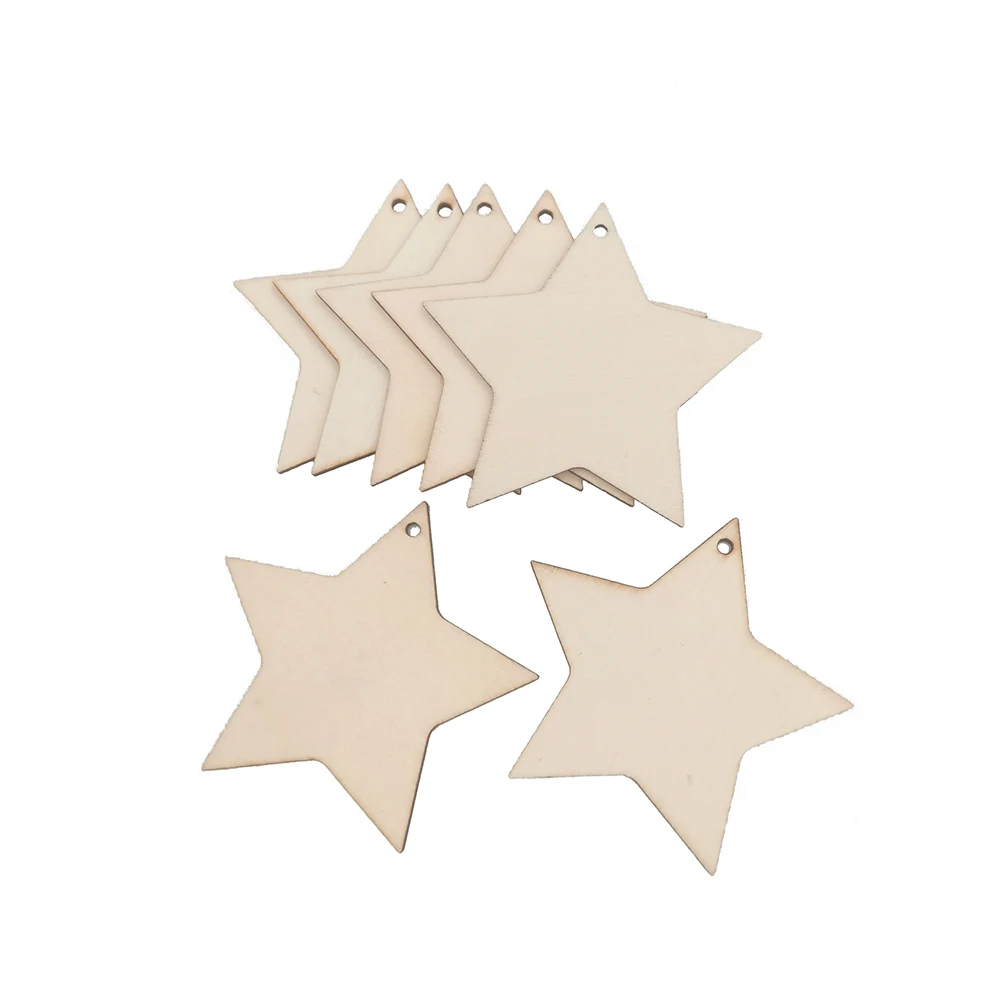 10 шт. 8 см деревянные звезды вырезы висячие украшения с 10 упаковками Струны для Свадебные поделки «сделай сам» Фестиваль украшения